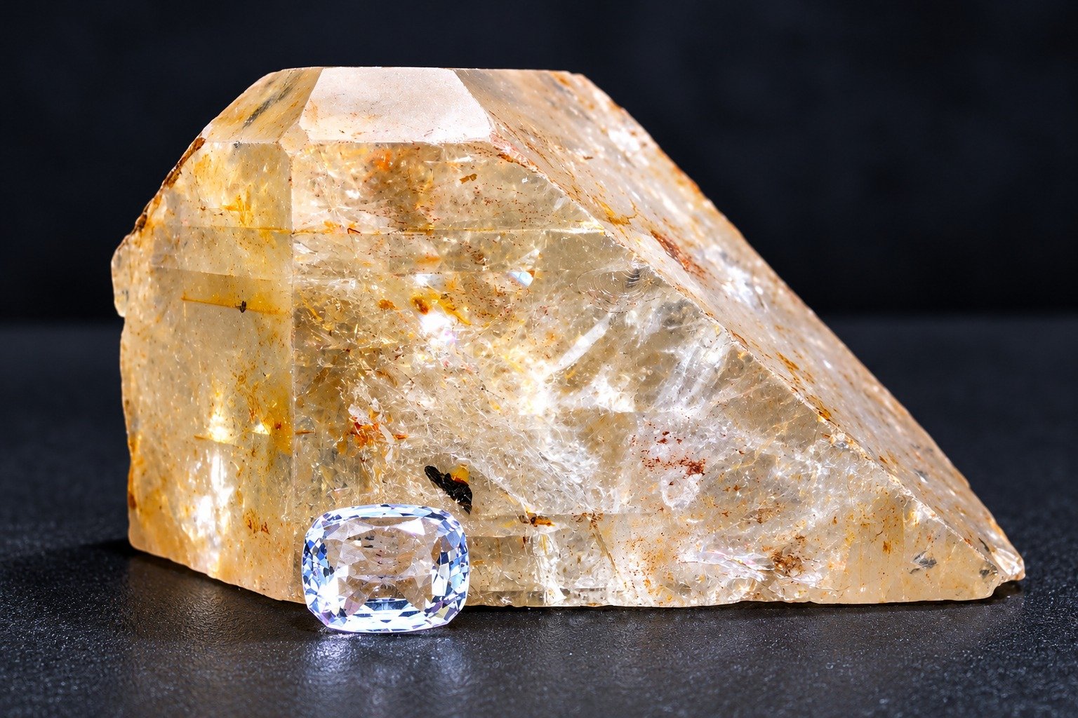 Detailed close-up of a golden gemstone crystal